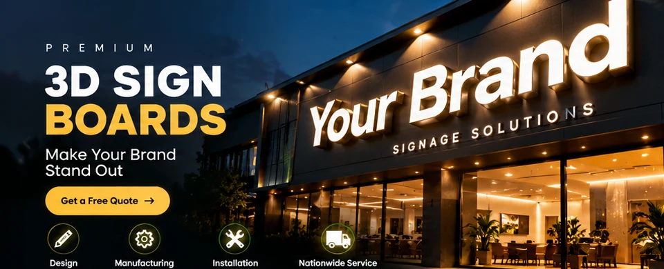 Premium 3D sign boards on a modern commercial storefront