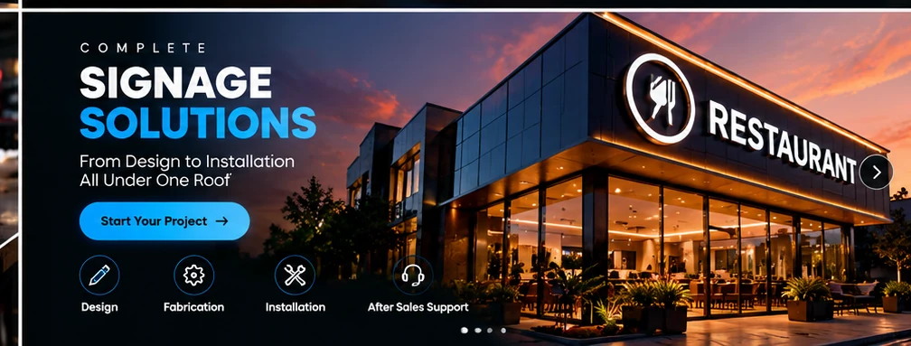 Complete illuminated commercial signage crane installation
